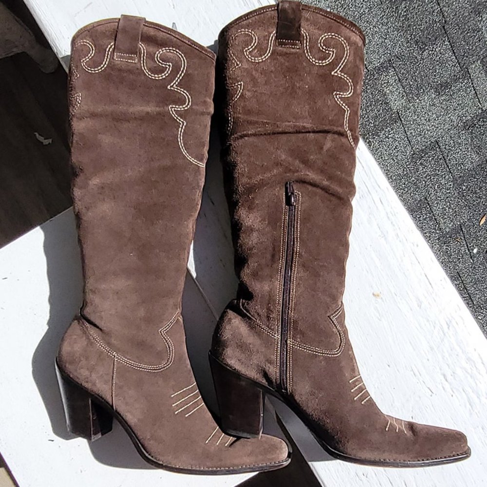 Brown Suede Knee-High Boots